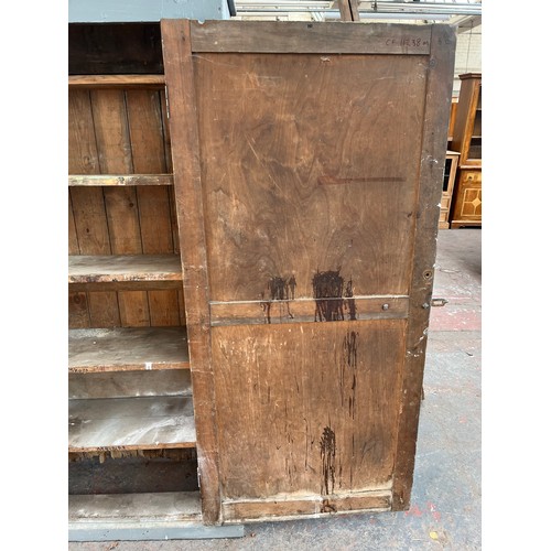 298A - A vintage grey painted pine single door school cabinet - approx. 176cm high x 110cm wide x 37cm deep