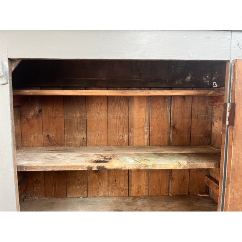 298A - A vintage grey painted pine single door school cabinet - approx. 176cm high x 110cm wide x 37cm deep