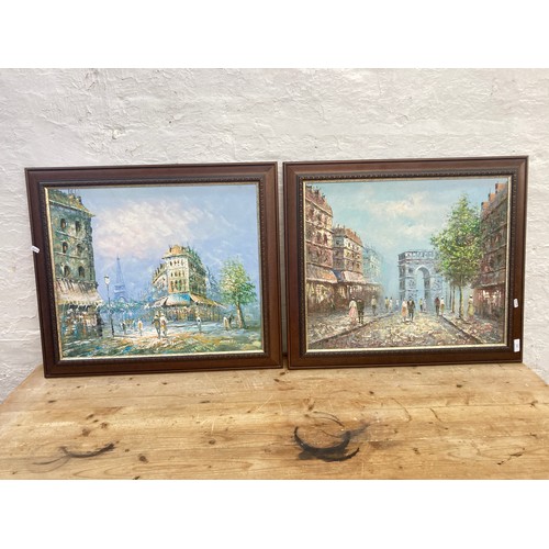 424 - Two framed Parisian scene oil on canvasses, one signed Burnett and one signed W. Chapman - approx. 7... 