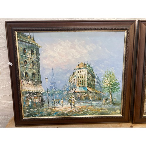 424 - Two framed Parisian scene oil on canvasses, one signed Burnett and one signed W. Chapman - approx. 7... 