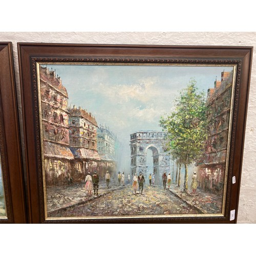 424 - Two framed Parisian scene oil on canvasses, one signed Burnett and one signed W. Chapman - approx. 7... 