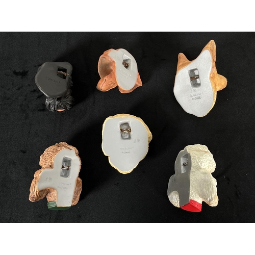 159 - Six Bossons chalkware dog head wall masks comprising Corgi, Scottie, Pekingese, Dachshund, White Poo... 