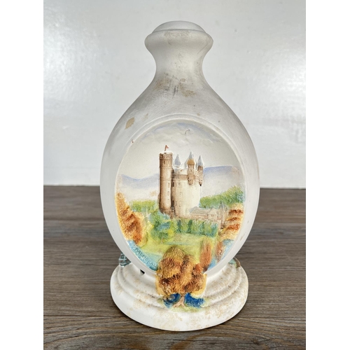 164 - A Bossons pottery 22cm table lamp depicting Edinburgh Castle, Balmoral Castle and Glamis Castle with... 