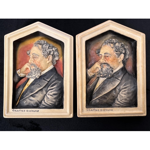 175 - Three Bossons Ivorex wall plaques comprising two Charles Dickens and John Wesley