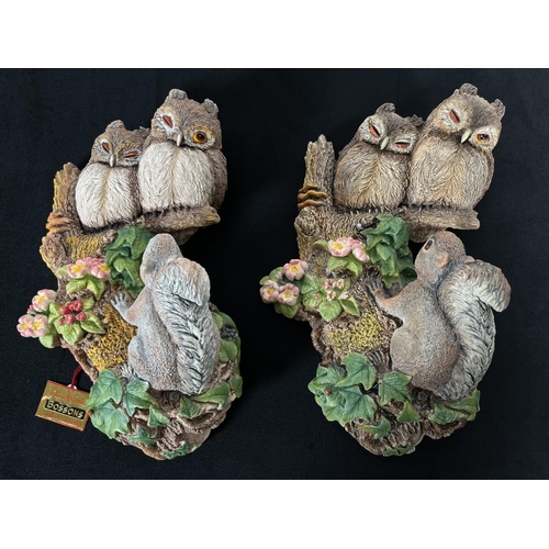 205 - Two Bossons Owls and Squirrel chalkware animal wall plaques - one being a sample dated 13/12/93