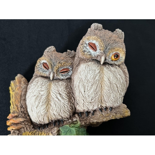 205 - Two Bossons Owls and Squirrel chalkware animal wall plaques - one being a sample dated 13/12/93