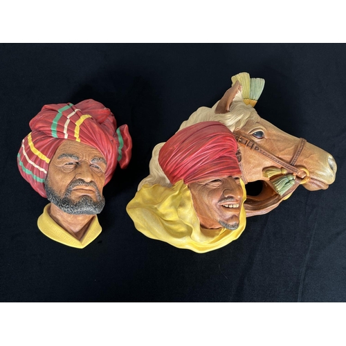211 - Five Bossons chalkware head wall masks and ornaments comprising Lords of The Desert, Abdhul, Morocca... 