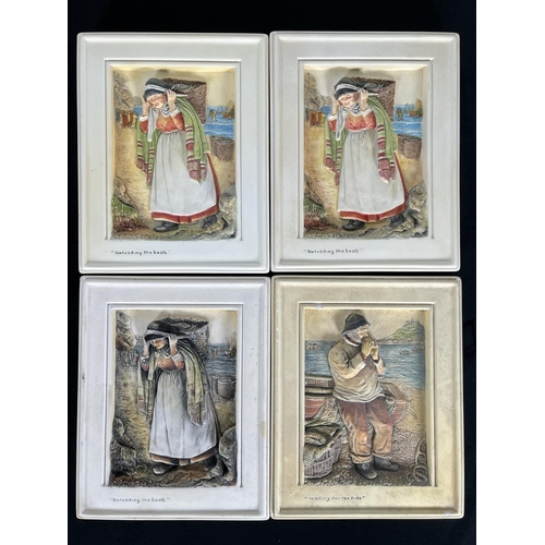 217 - Four Bossons Ivorex chalkware wall plaques comprising three Unloading the Boats and one Waiting for ... 