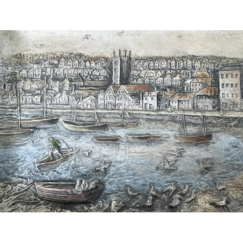 230 - A Bossons Ivorex St. Ives Harbor chalkware wall plaque