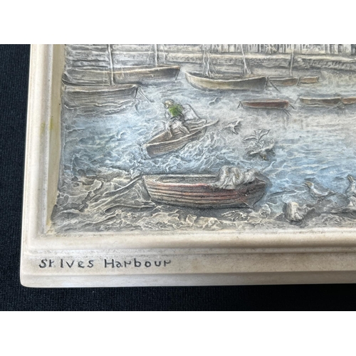 230 - A Bossons Ivorex St. Ives Harbor chalkware wall plaque