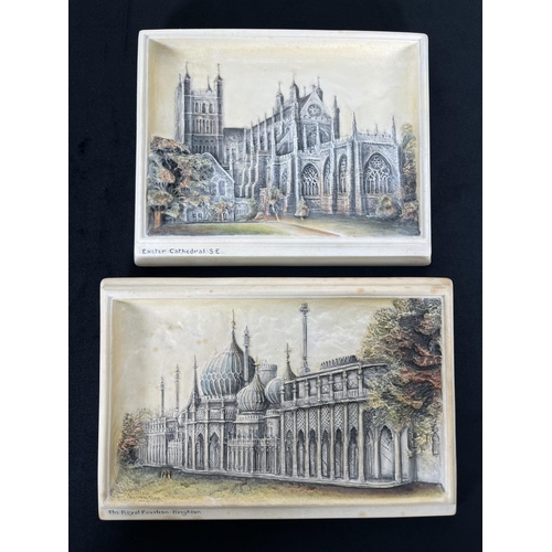 231 - Two Bossons Ivorex chalkware wall plaques comprising The Royal Pavilion Brighton and Exeter Cathedra... 