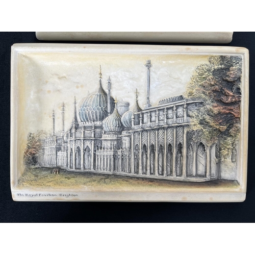 231 - Two Bossons Ivorex chalkware wall plaques comprising The Royal Pavilion Brighton and Exeter Cathedra... 