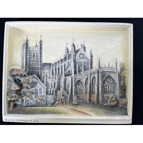 231 - Two Bossons Ivorex chalkware wall plaques comprising The Royal Pavilion Brighton and Exeter Cathedra... 