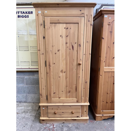 1001 - A modern solid pine single door wardrobe with lower drawer - approx. 202cm high x 95cm wide x 62cm d... 