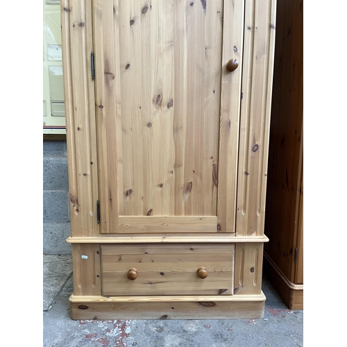 1001 - A modern solid pine single door wardrobe with lower drawer - approx. 202cm high x 95cm wide x 62cm d... 