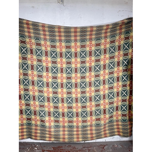 1015A - A traditional Welsh double sided geometric design blanket - approx. 220cm x 220cm