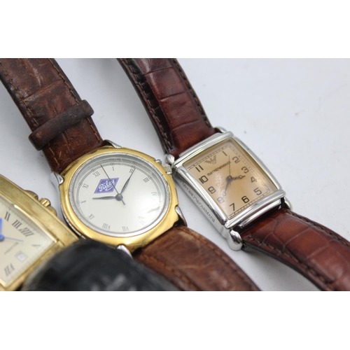 2175 - Six quartz men's wristwatches to include Mondaine, Armani, Volvo designed radiator grill etc.