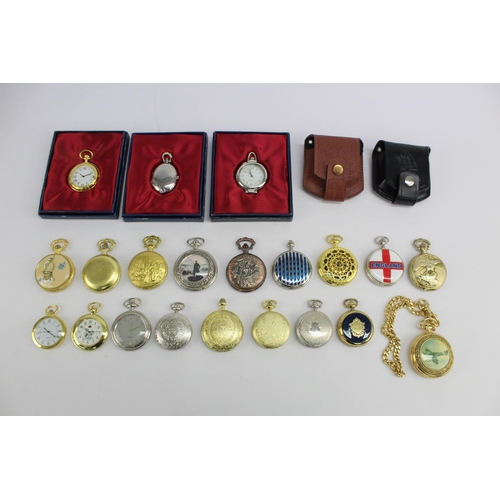 2177 - A collection of collectors quartz men's pocket watches to include English themes etc.