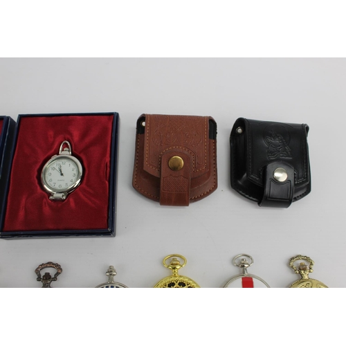 2177 - A collection of collectors quartz men's pocket watches to include English themes etc.