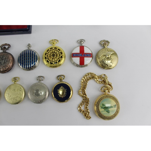 2177 - A collection of collectors quartz men's pocket watches to include English themes etc.