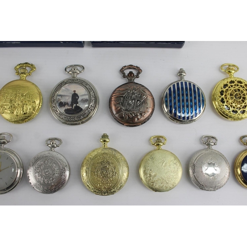 2177 - A collection of collectors quartz men's pocket watches to include English themes etc.