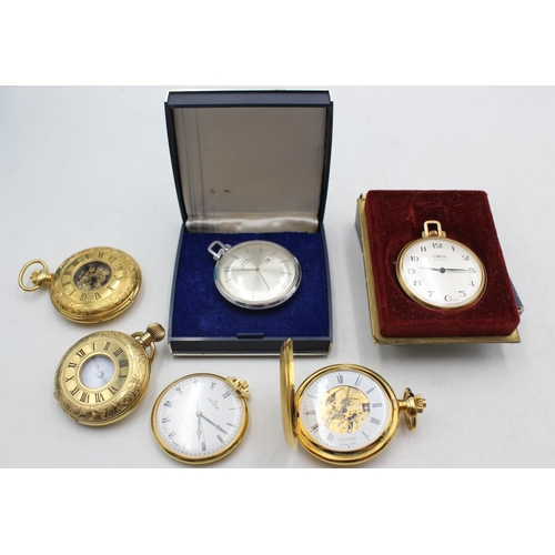 2180 - Six vintage and later hand wind men's pocket watches to include Oris, Grovana etc.