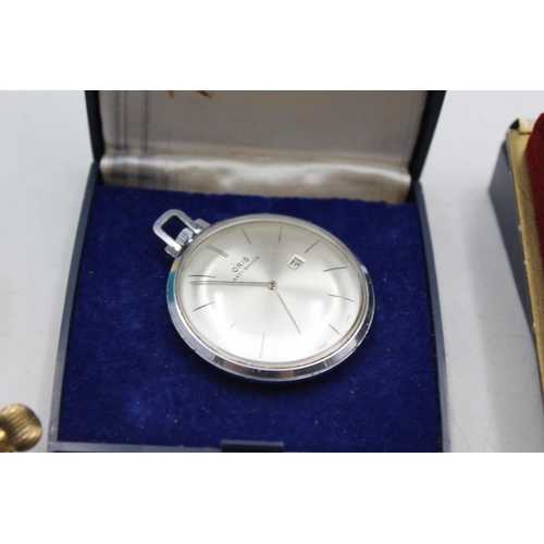 2180 - Six vintage and later hand wind men's pocket watches to include Oris, Grovana etc.