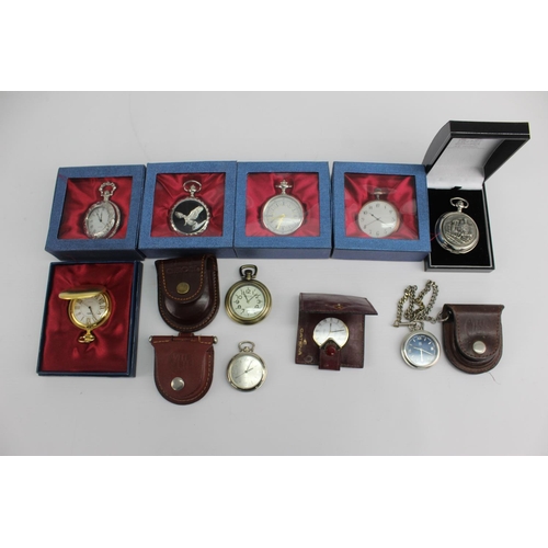 2181 - A collectoin of collectors quartz pocket watches to include Steam Train themes, Eagle themes etc.