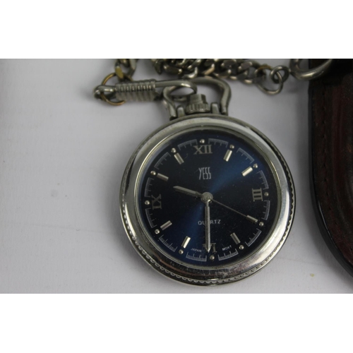 2181 - A collectoin of collectors quartz pocket watches to include Steam Train themes, Eagle themes etc.