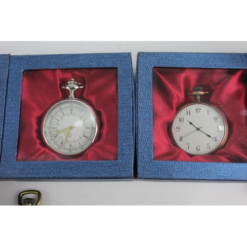 2181 - A collectoin of collectors quartz pocket watches to include Steam Train themes, Eagle themes etc.