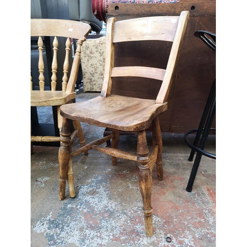 1051 - Five farmhouse dining chairs, one 19th century elm and beech and four 19th century style beech