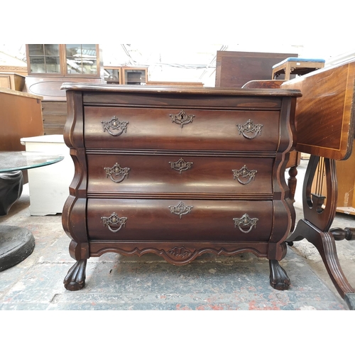 1081 - A French style mahogany chest of three drawers - approx. 67cm high x 74cm wide x 41cm deep