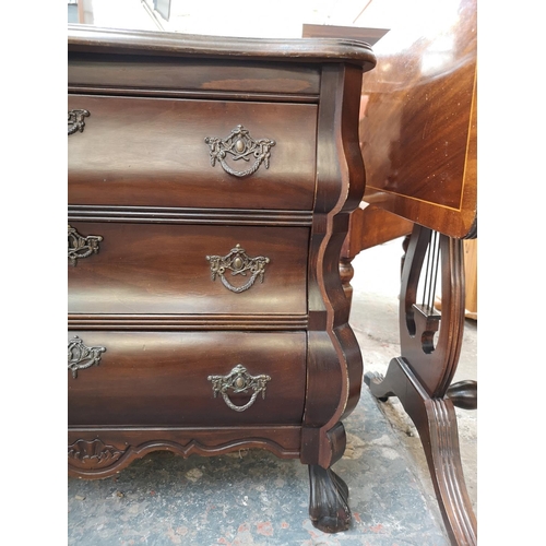 1081 - A French style mahogany chest of three drawers - approx. 67cm high x 74cm wide x 41cm deep