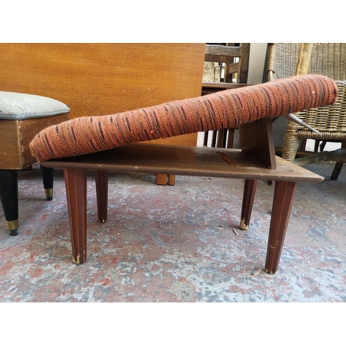 1095 - Three pieces of mid 20th century furniture, one teak drop leaf gate leg dining table, one teak and b... 