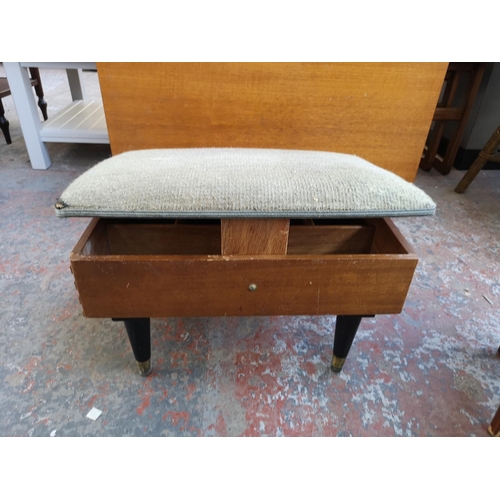 1095 - Three pieces of mid 20th century furniture, one teak drop leaf gate leg dining table, one teak and b... 