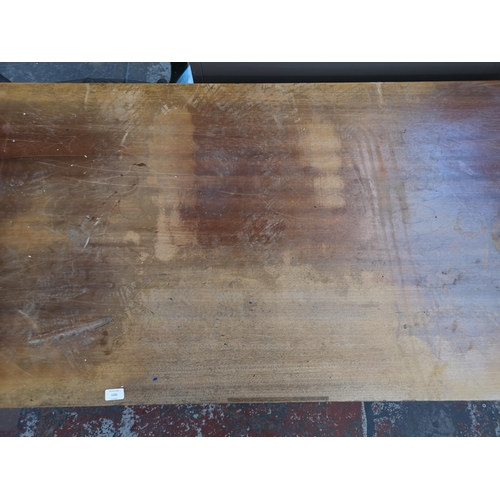 1101 - A mid 20th century Abbess Linear teak office desk - approx. 72cm high x 153cm wide x 76cm deep