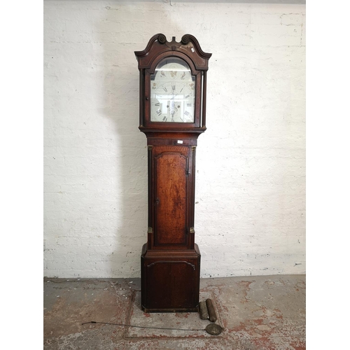 1104 - A George III Samuel Newnes Whitchurch oak and mahogany cased Grandfather clock with hand painted ena... 