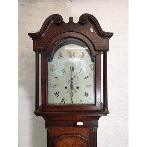 1104 - A George III Samuel Newnes Whitchurch oak and mahogany cased Grandfather clock with hand painted ena... 