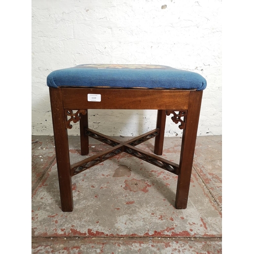 1110 - A Chippendale style mahogany and tapestry upholstered stool - approx. 49cm high x 47cm wide x 47cm d... 