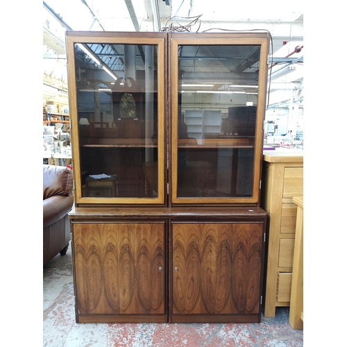 1128 - A mid/late 20th century rosewood effect display cabinet - approx. 181cm high x 120cm wide x 49cm dee... 