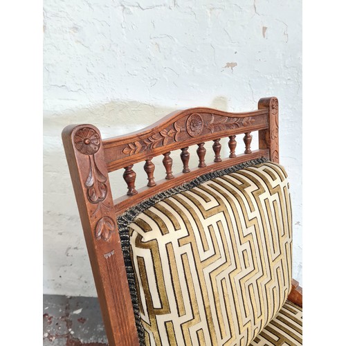 1064C - An Edwardian beech and fabric upholstered parlour chair - approx. 93cm high x 62cm wide x 62cm deep