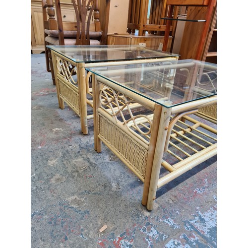 1047A - Two bamboo glass topped two tier rectangular coffee tables