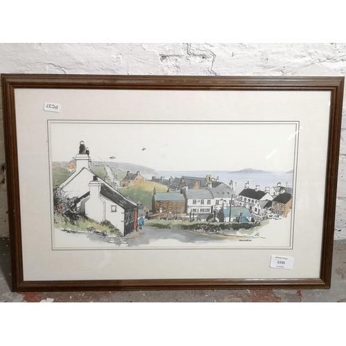 1155 - A framed Simon Van Der Put print of Aberdaron - approx. 54cm wide x 36cm high