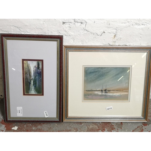 1156 - Two framed pictures, one pastel sketch, signed lower right J. Scott and one abstract oil painting