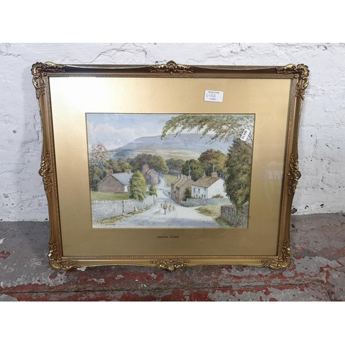 1158A - An early 20th century gilt framed watercolour titled Downham Village by F. Cawthorne - approx. 56cm ... 