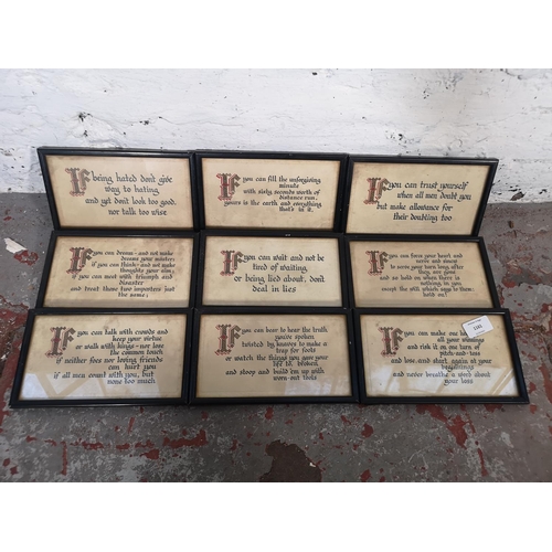 1161 - Nine early 20th century framed hand painted Rudyard Kipling poems - approx. 22cm wide x 12.5cm high