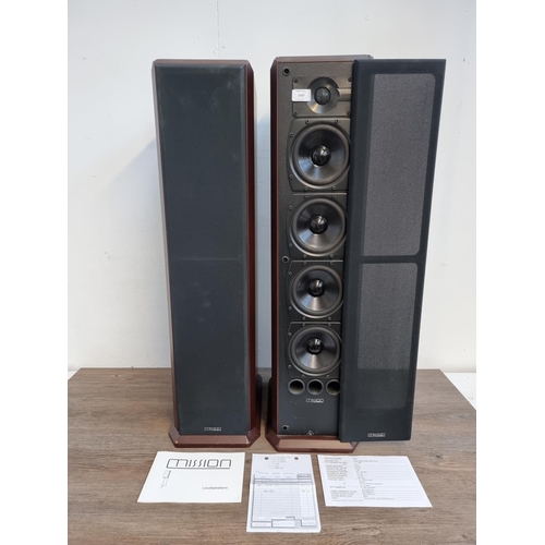 1487 - A pair of Mission 753 6Ω floor standing hi-fi speakers with instruction manual - made in England