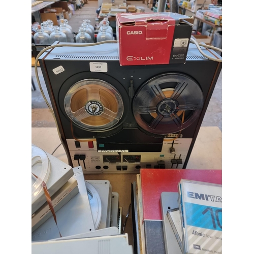 1497 - Three items, one Tandberg Series 3600XD model 3641XD cross-field Dolby reel-to-reel tape recorder - ... 