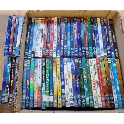 1512 - A box containing a collection of childrens DVDs - see images for titles