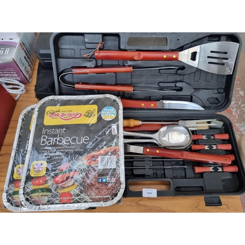 1558 - Three items, two sealed instant BBQs and one cased Chefs Kitchen set of BBQ tools